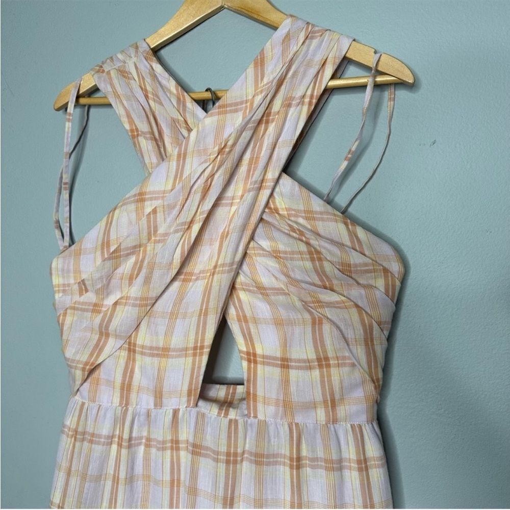ULLA JOHNSON Noelle Crossover Halter Back-Tie Midi Plaid Dress NEW Sz. 4 - Picture 8 of 10